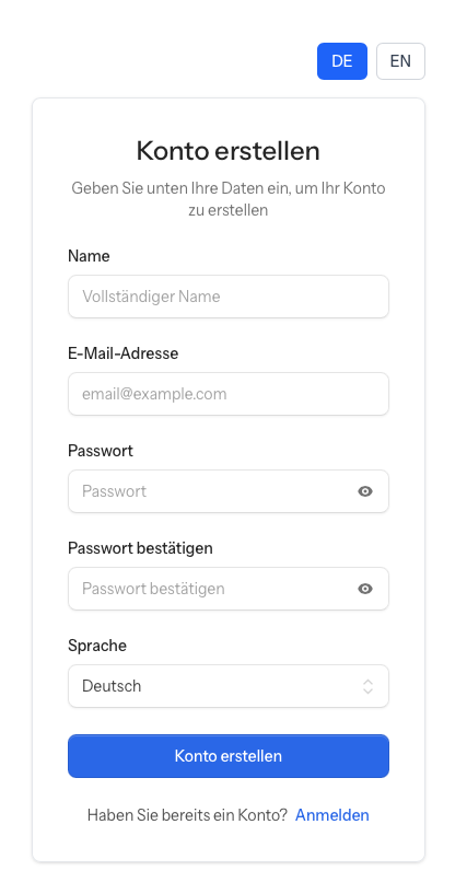Benutzerregistrierung – Konto erstellen