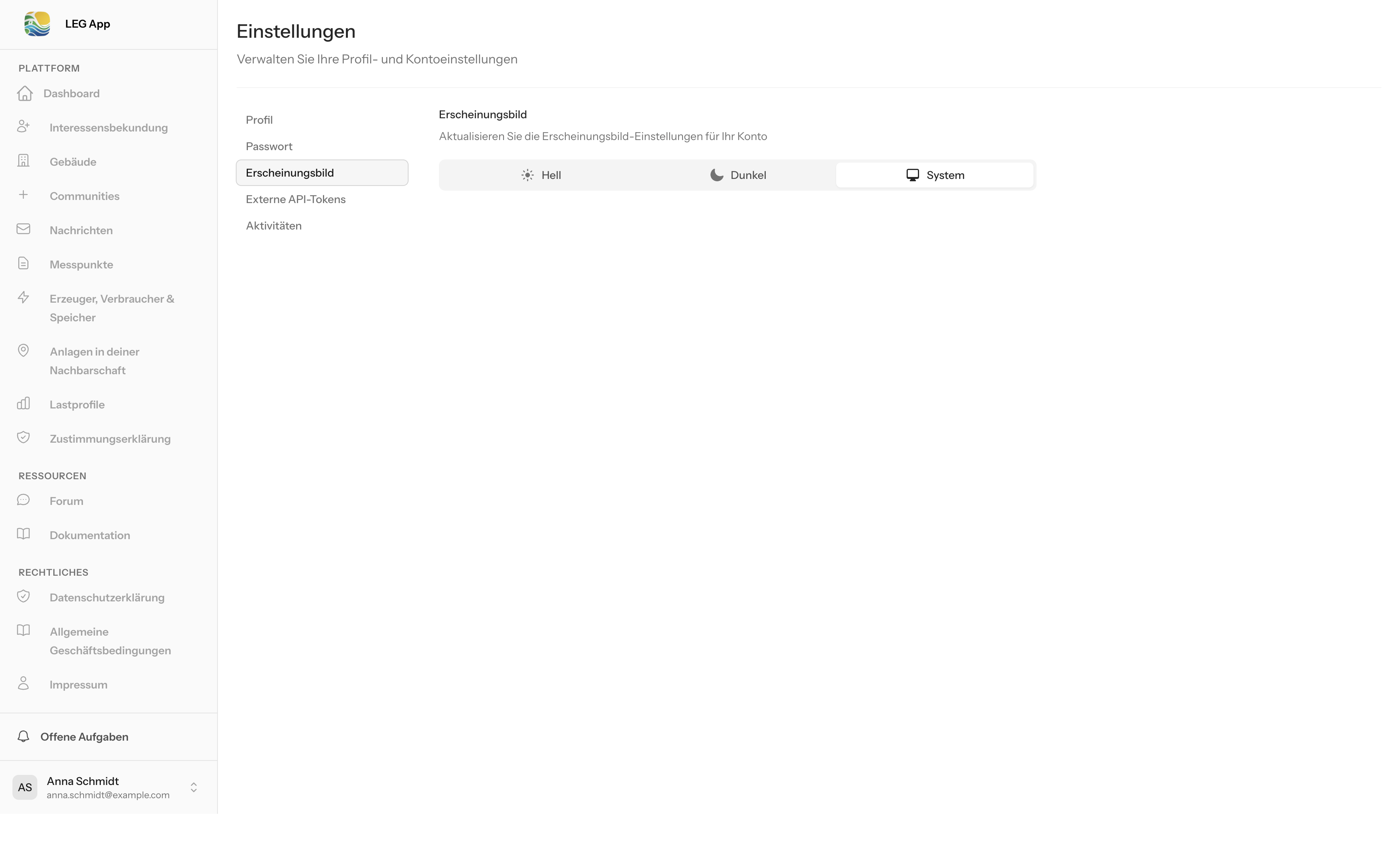 Einstellungen – Erscheinungsbild