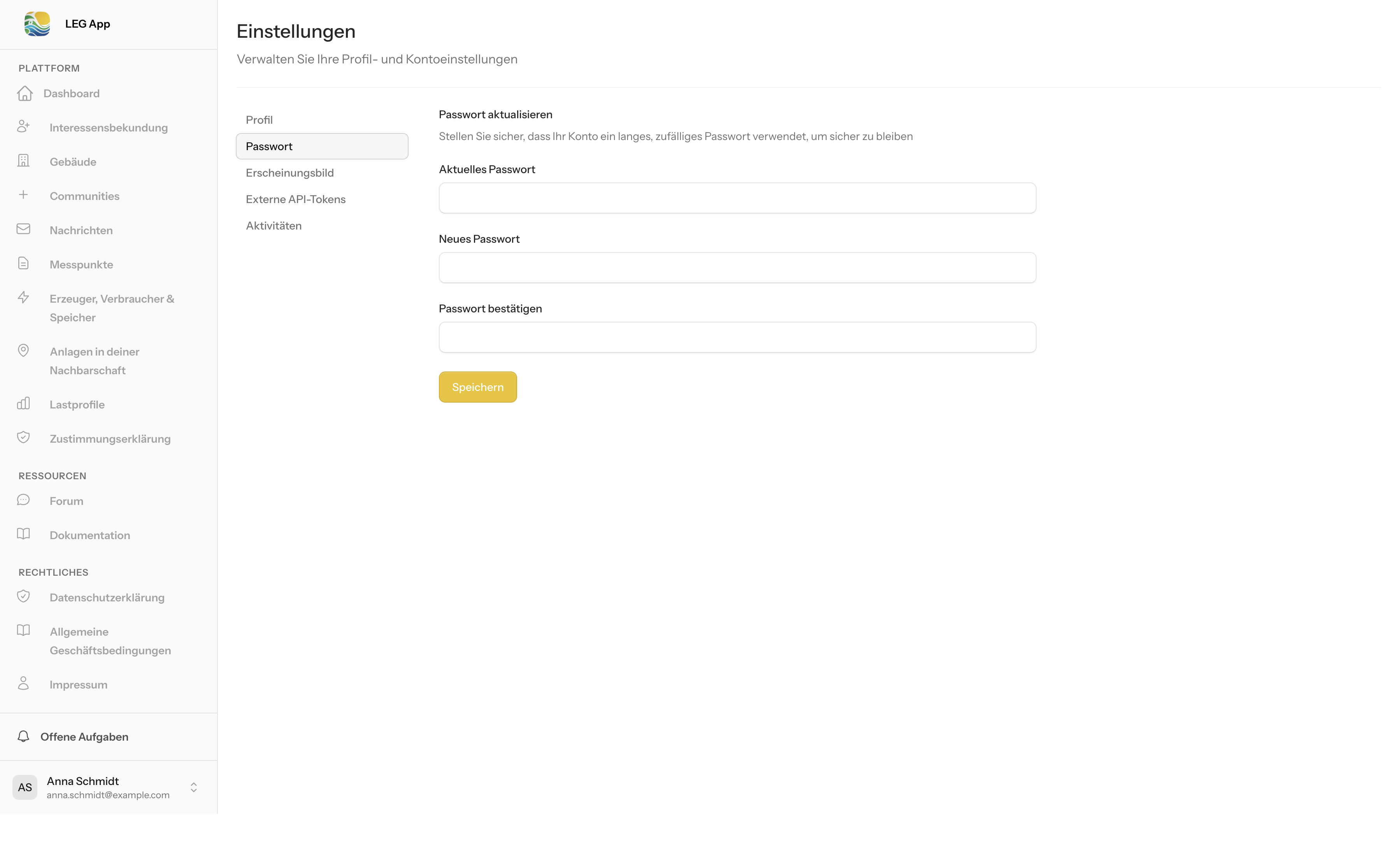 Einstellungen – Passwort