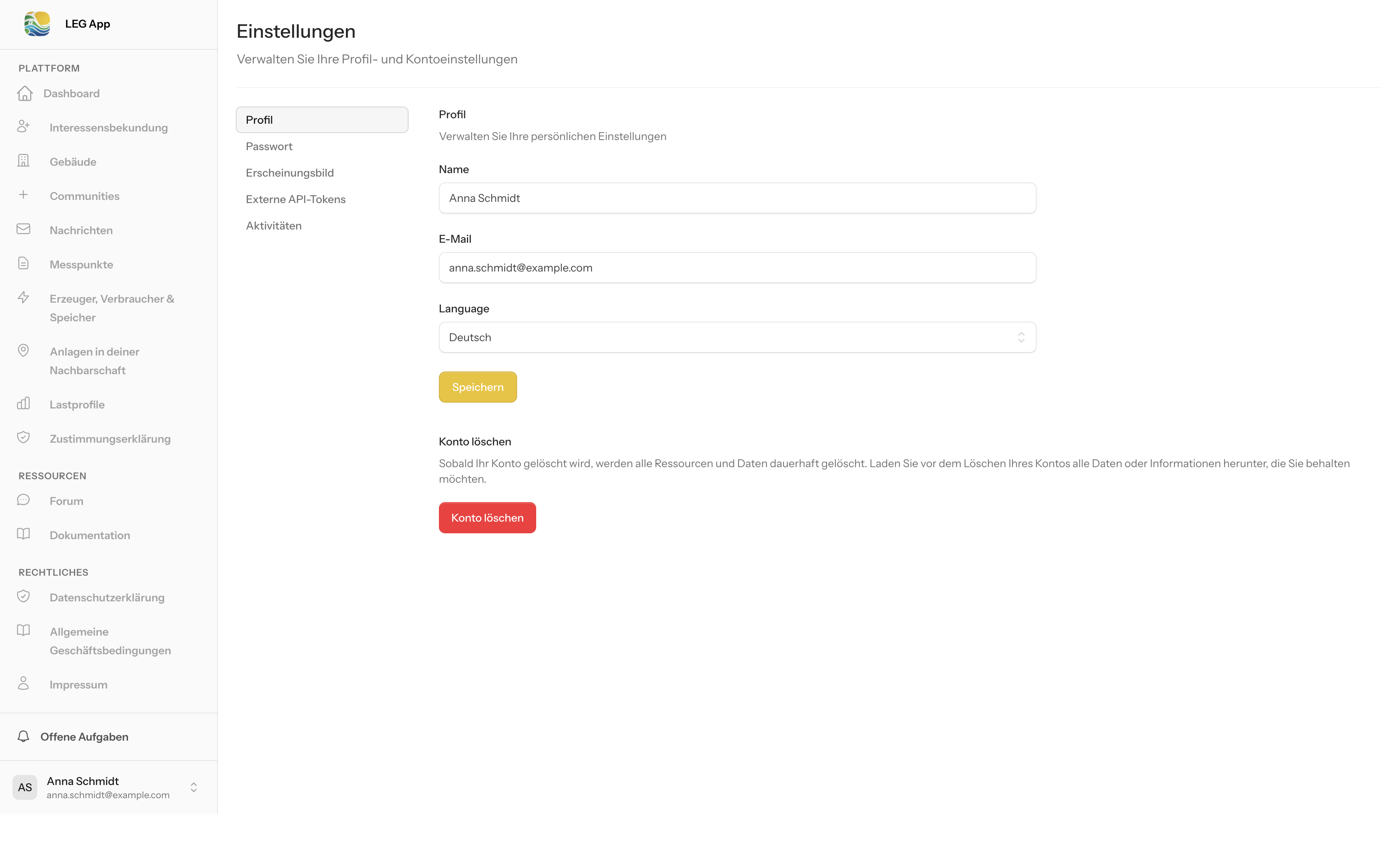 Einstellungen – Profil