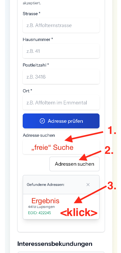 Adresseingabe – Mobile Suche