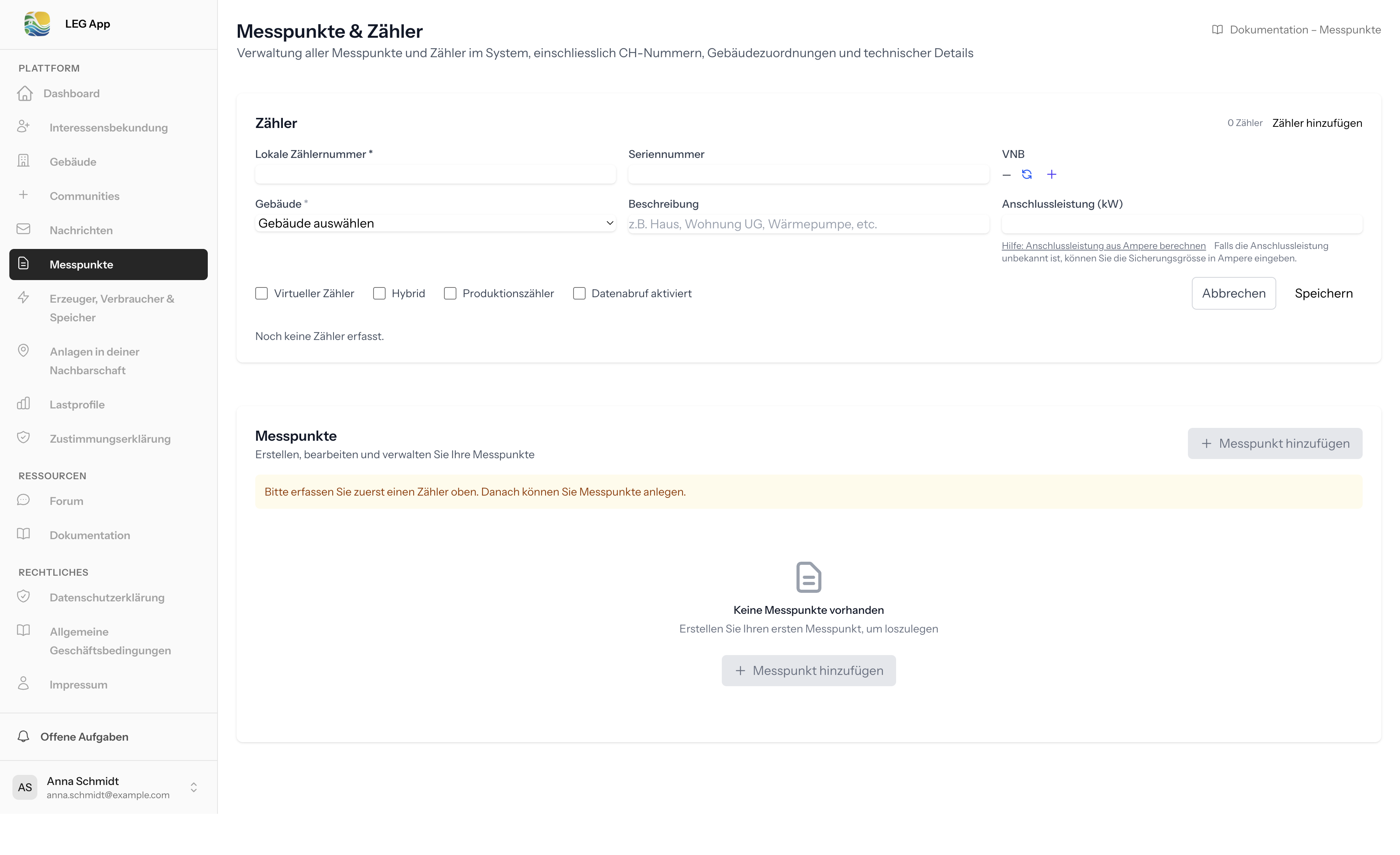 Messpunkte – Übersicht
