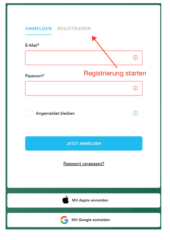 Registrierung starten – Primeo Portal