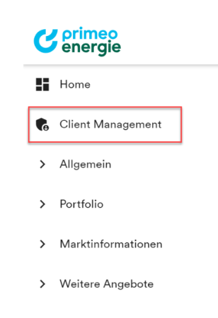 Client Management – Menüpunkt im Portal