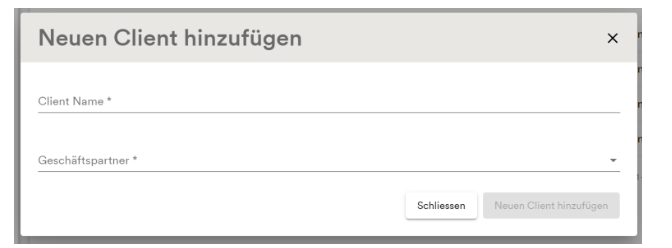 Neuen Client hinzufügen – Maske