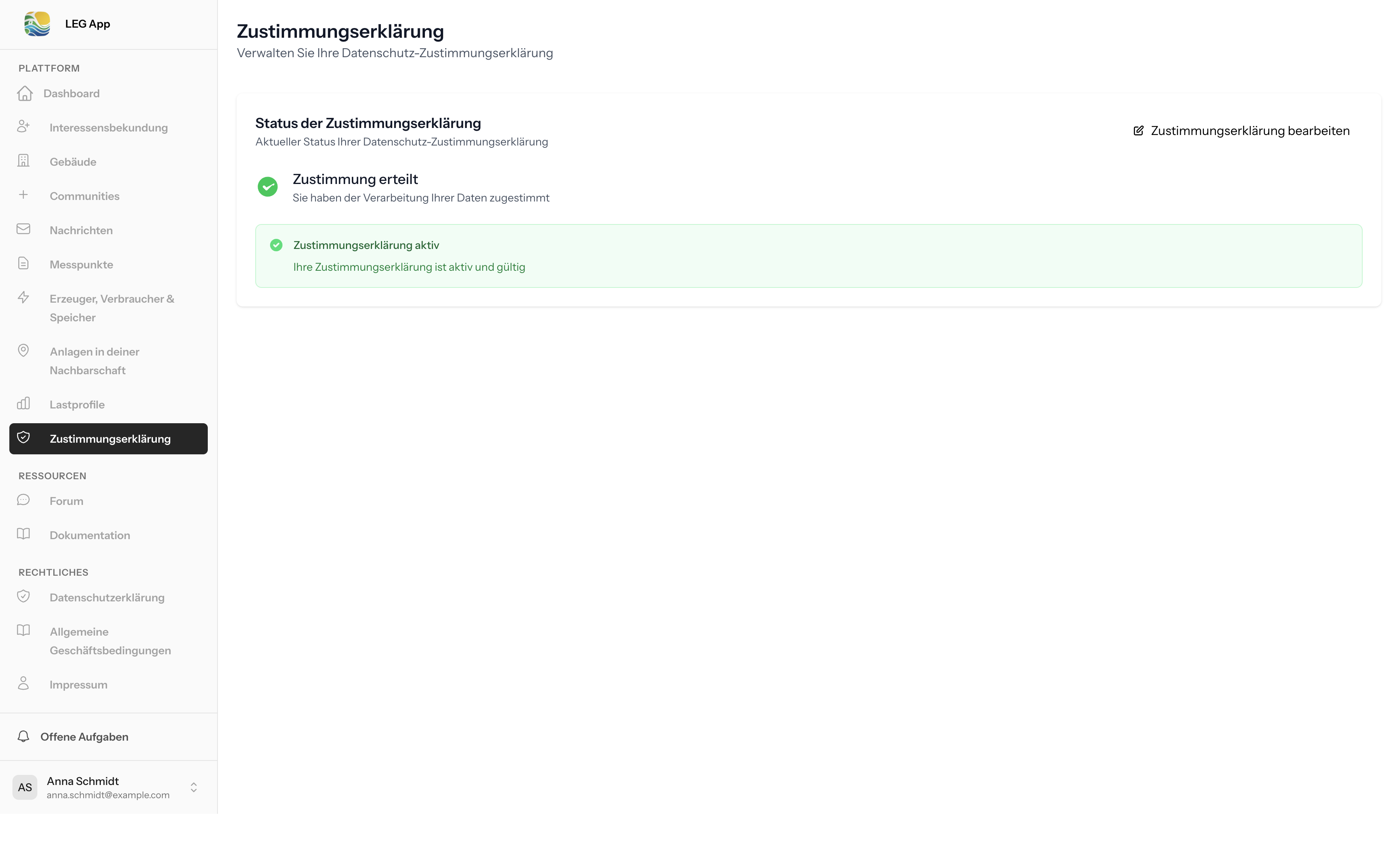 Zustimmungen – Übersicht